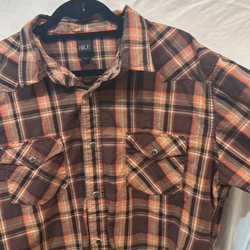 BKE Contour Men’s Plaid/Brown/Orange Button Down Shirt, Size XXL - Picture 3 of 4